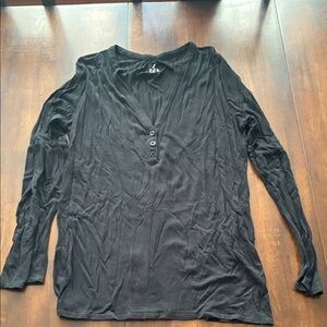 Mossimo Supply Co. Black Long Sleeve Buttoned V-Neck Top